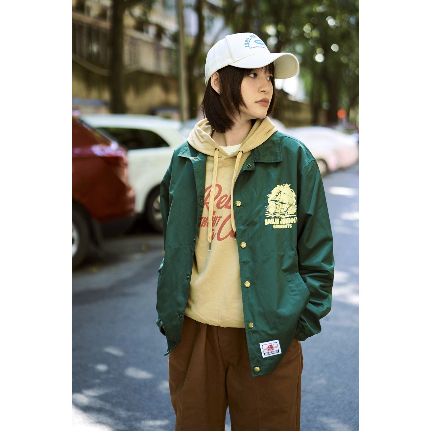 SJ翻领秋冬宽松复古配色教练夹克