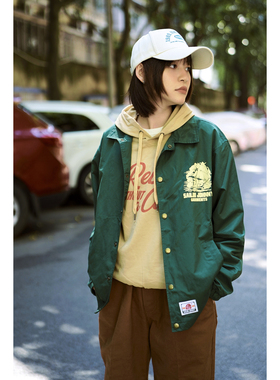 SJ复古配色秋季休闲印花通勤高级感山系美式教练夹克外套冲锋衣