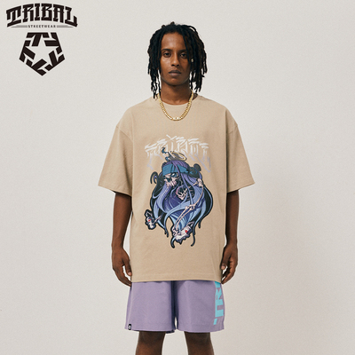 TRIBAL嘻哈骷髅涂鸦宽松T恤男