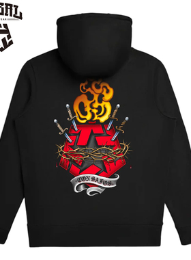 TRIBAL美式嘻哈涂鸦插剑连帽卫衣街舞滑板火焰荆棘印花高街上衣男