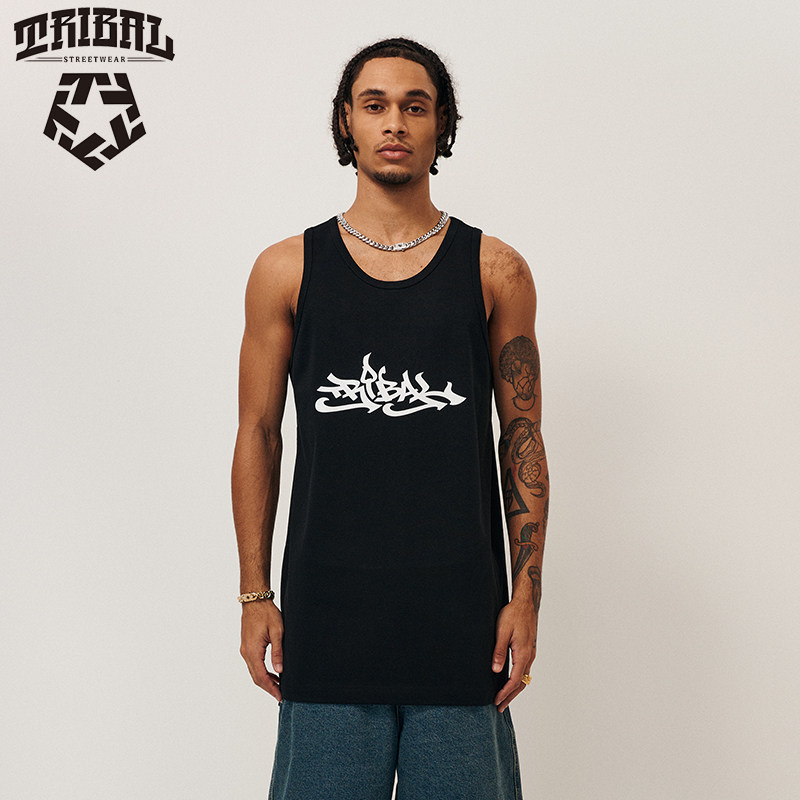 TRIBAL美式嘻哈涂鸦字母印花背心街舞滑板Bboy无袖街头风运动上衣