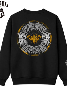 TRIBAL美式嘻哈街舞滑板涂鸦蜜蜂圆领加绒卫衣男宽松oversize高街