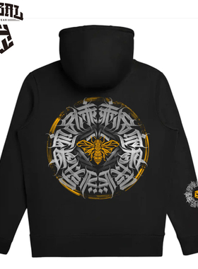 TRIBAL美式嘻哈街舞滑板涂鸦蜜蜂连帽加绒卫衣男宽松oversize高街