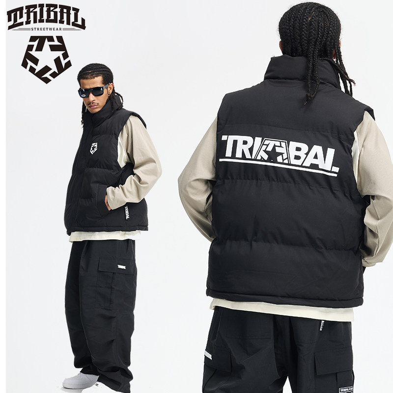 TRIBAL街舞滑板美式嘻哈涂鸦棉服马甲宽松加厚保暖街头立领背心男,男装,常规马甲,淘宝优惠券,粉丝福利购,淘宝优惠卷