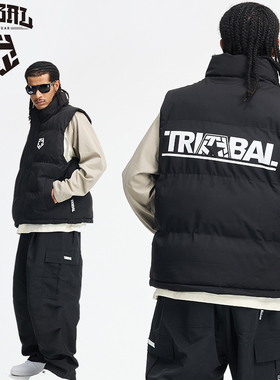 TRIBAL街舞滑板美式嘻哈涂鸦棉服马甲宽松加厚保暖街头立领背心男