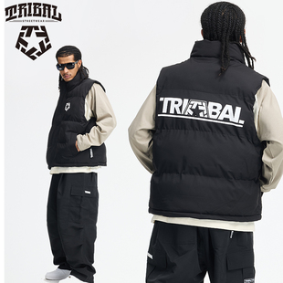 TRIBAL街舞滑板美式 嘻哈涂鸦棉服马甲宽松加厚保暖街头立领背心男