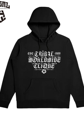 TRIBAL美式嘻哈哥特字体连帽卫衣街舞滑板涂鸦风上衣复古街头帽衫