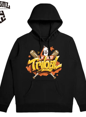 TRIBAL美式嘻哈棒球涂鸦拉链连帽卫衣街舞滑板潮牌宽松上衣街头风