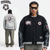 TRIBAL美式 嘻哈卡通人毛呢棒球夹克街舞滑板涂鸦刺绣外套复古街头