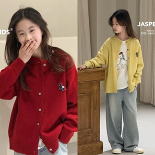 波拉童装JASPER男童女童卡通小马开衫2025春秋款儿童毛衣外套洋气