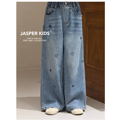 波拉borabora韩国童装女童直筒牛仔裤2025秋装JASPER爱心宽松长裤