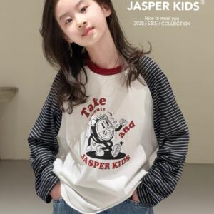 波拉borabora韩国童装JASPER儿童长袖T恤2025新款圆领插肩袖上衣