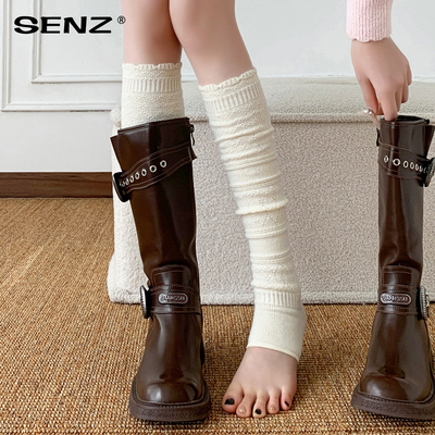 白色踩脚袜套配靴子花边小腿袜女