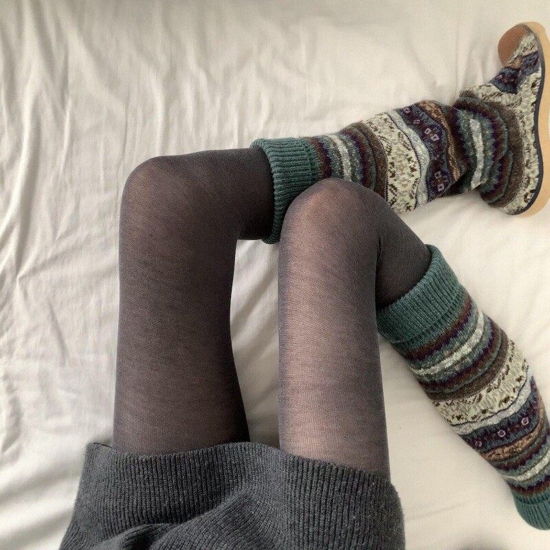 miu系透肉连裤袜费尔岛搭配显瘦外穿羊毛打底袜不掉档高级感秋冬