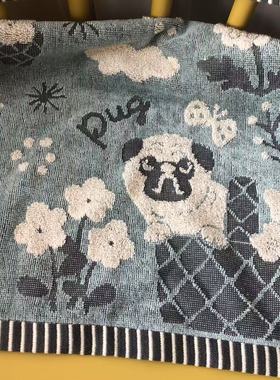 巴哥周边毛巾pug巴哥图案擦手巾儿童方巾纯棉小毛巾美容动物毛巾