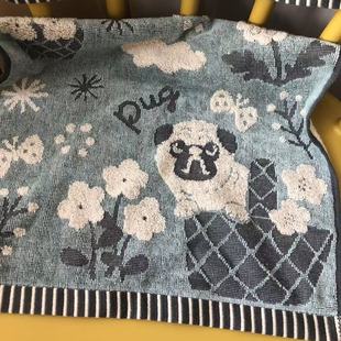 巴哥周边毛巾pug巴哥图案擦手巾儿童方巾纯棉小毛巾美容动物毛巾