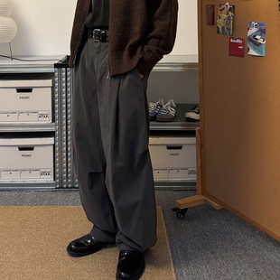 基础廓形男女纯色宽松休闲弯刀裤 阔腿裤 子潮 街头褶型工装 TNMK美式