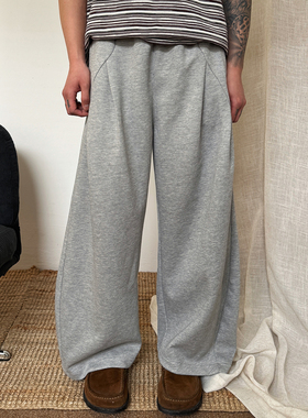 美式高街弯刀卫裤男立体裁剪宽松阔腿ins风潮流垂感休闲运动裤子