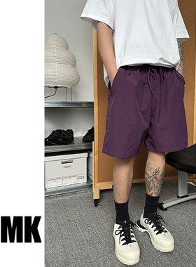 TNMK夏季潮牌休闲黄色短裤宽松纯色五分裤透气运动男女速干沙滩裤