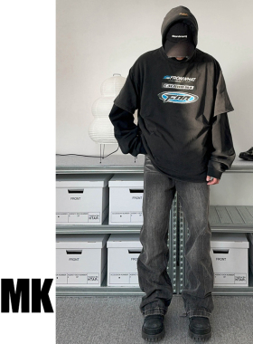 TNMK 高街宽松水洗做旧短袖复古休息字母小众oversize潮牌半袖T恤