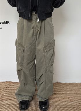 TNMK美式复古大口袋褶皱工装阔腿裤机能户外休闲长裤男女街舞裤子