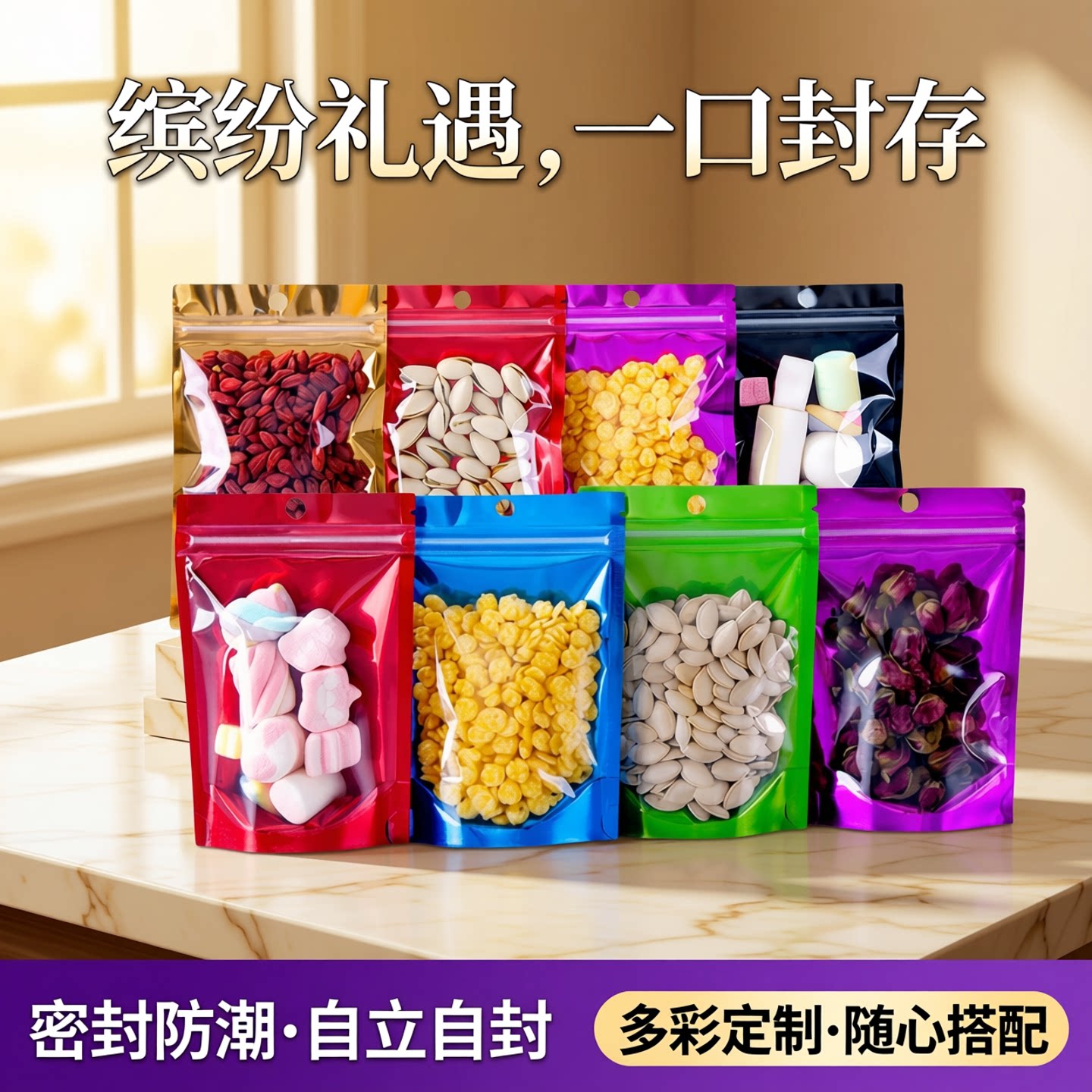 彩色铝箔袋自立自封袋礼品袋糖果密封袋阴阳袋零食品封口袋定制袋