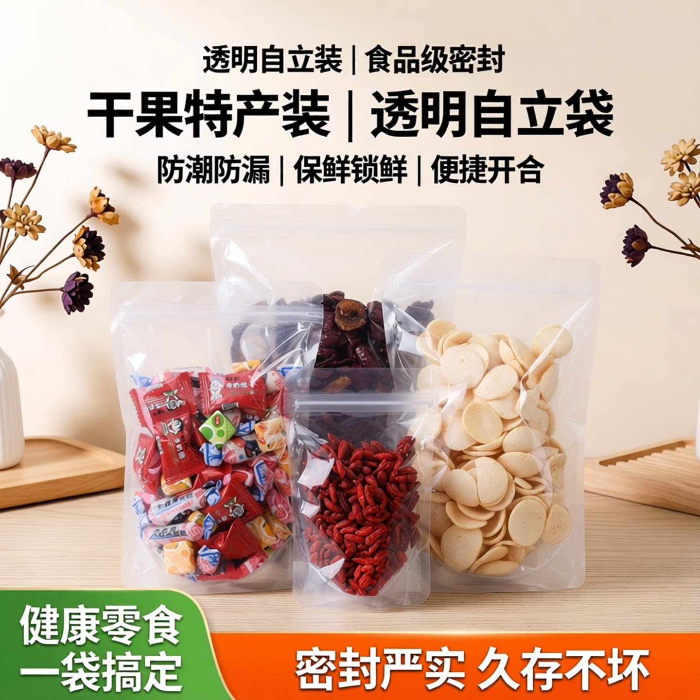 透明自立袋自封袋透明包装袋干果特产袋食品袋塑料密封袋封口袋子