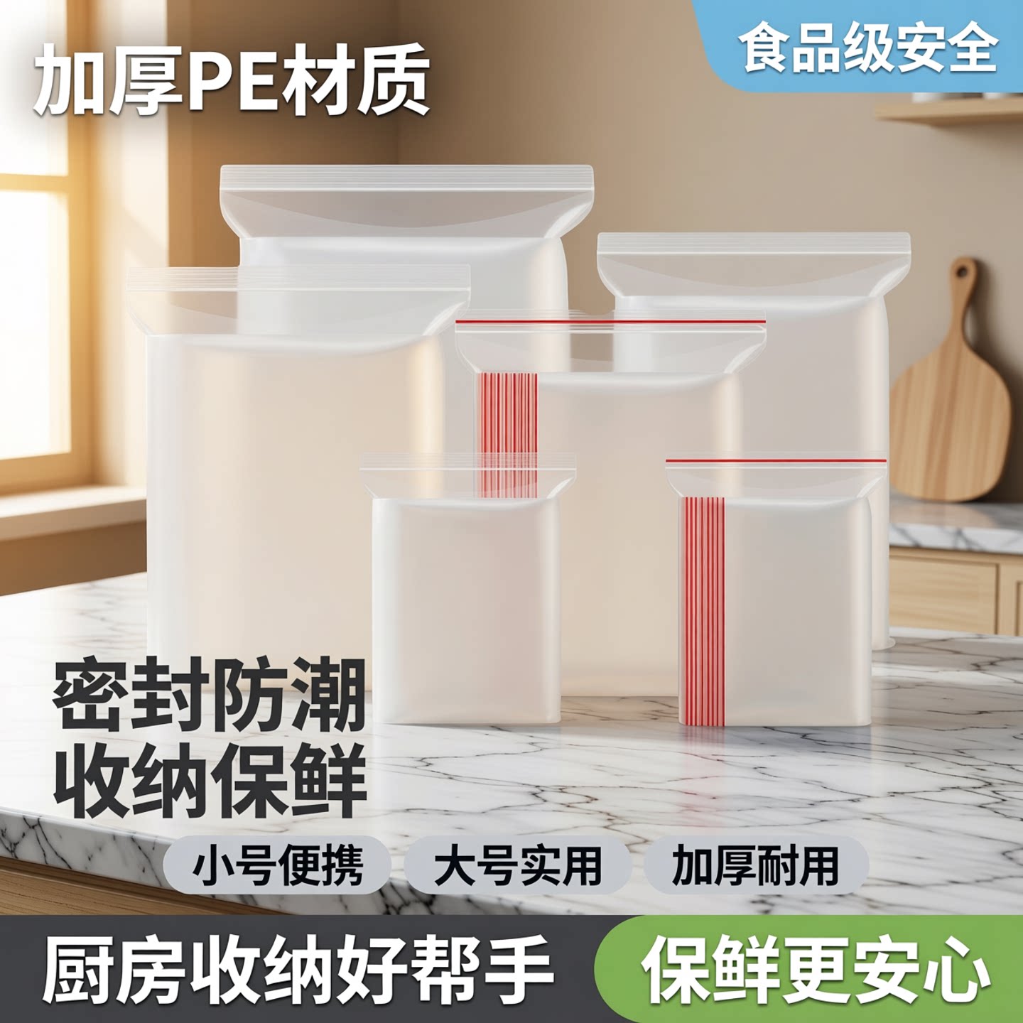 自封袋透明密封袋小号加厚食品封口袋大号PE收纳保鲜塑料包装袋子
