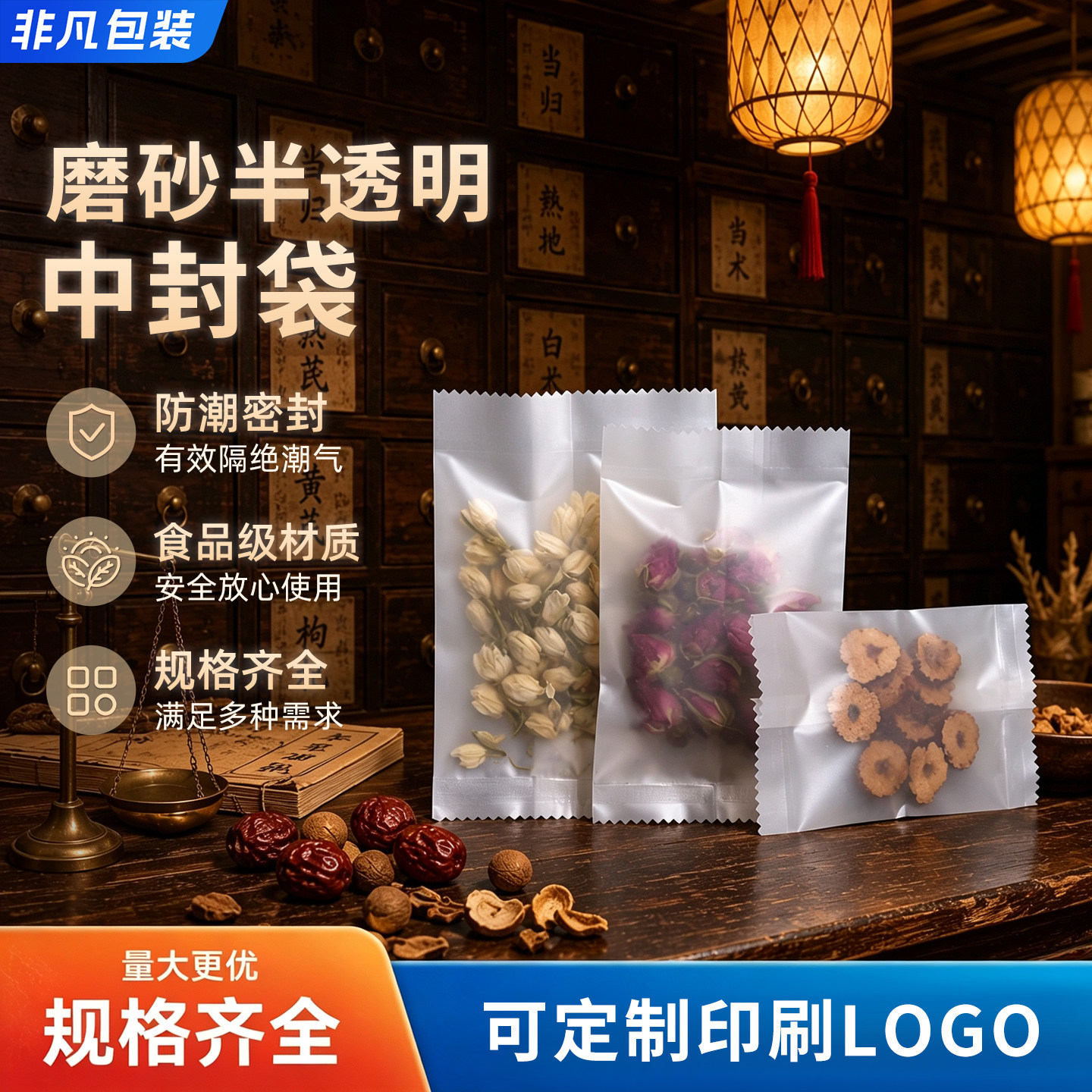 磨砂透明中封袋饼干包装袋烘焙口袋花茶果茶食品塑料袋密实封袋子