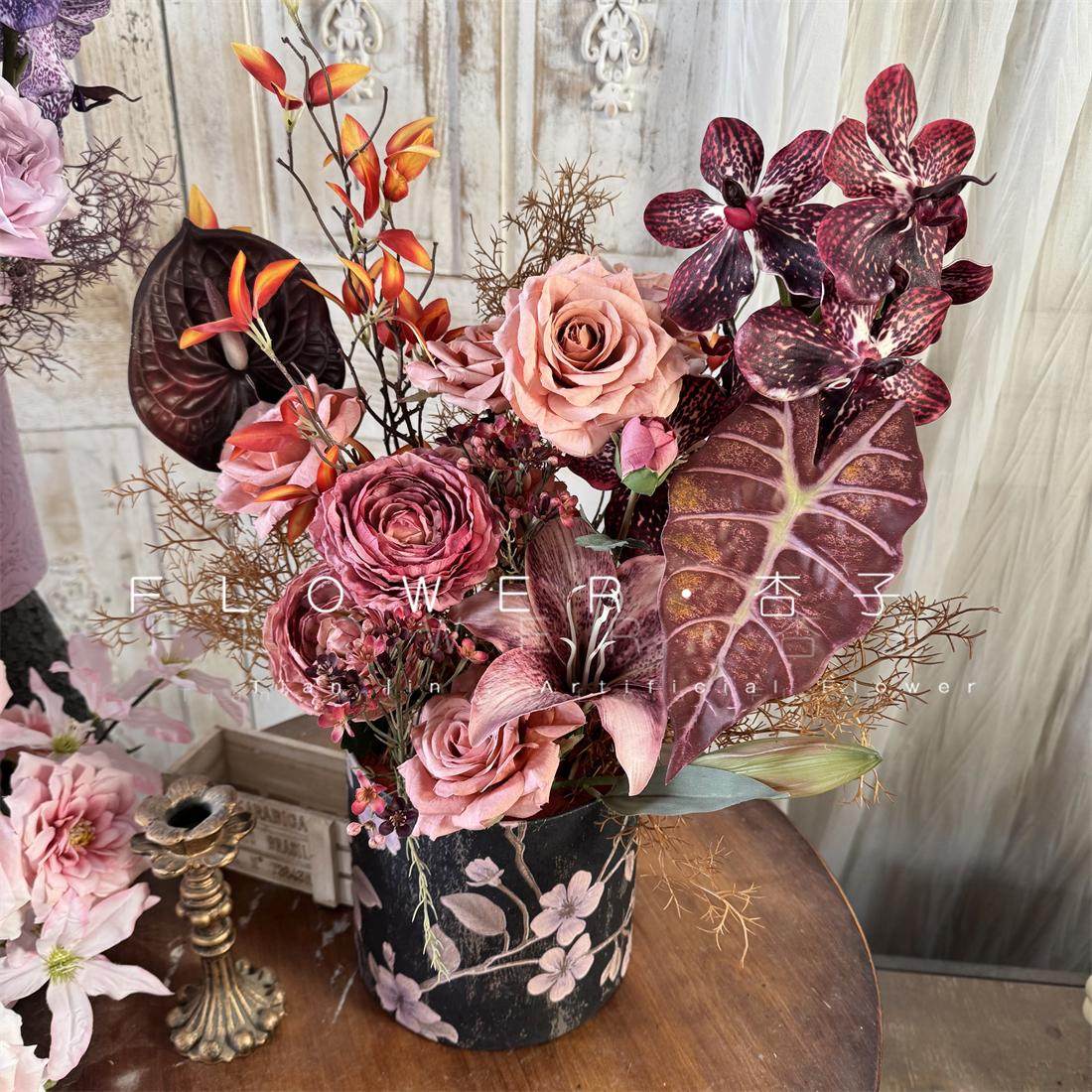 2025年宵花福桶材料包复古古典红色福桶喜气洋洋乔迁花束酒店摆件,家居饰品,仿真花/假花,淘宝优惠券,粉丝福利购,淘宝优惠卷