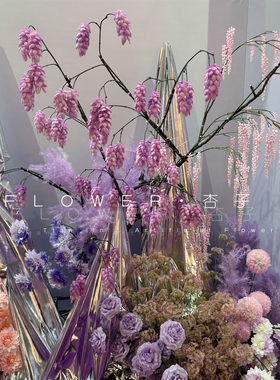 INS风紫色仿真花门楣花镜前花橱窗软胶啤酒花藤蔓绿植样板间装饰