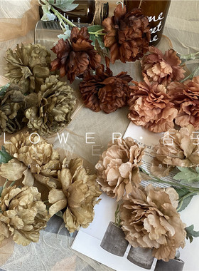复古大牡丹婚庆插花焦糖色灰蓝色