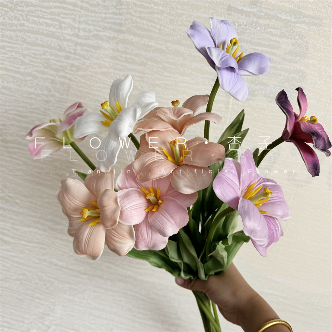 仿真花翻瓣PU布朗尼郁金香家居餐桌茶几装饰花艺软装品质摄影道具