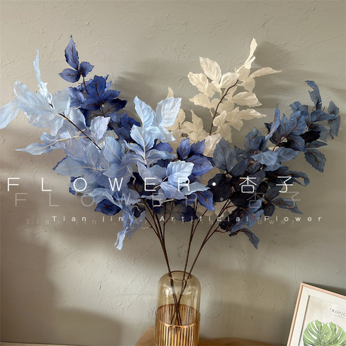 蓝色梦幻室内婚礼克莱因蓝叶材假花青鸟叶雾霾蓝凌霄叶浅蓝玫瑰叶
