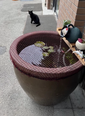 老式水缸红色网防跳网圆形鱼缸防落叶防逃网圆缸网格网罩防猫网