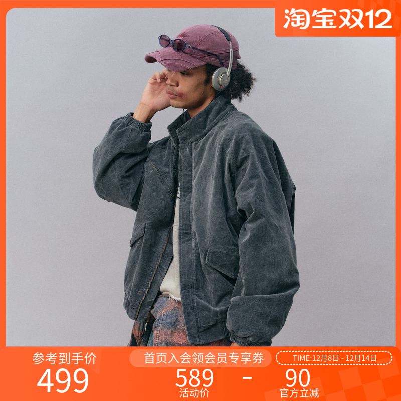 瞬时山野水洗灯芯绒哈灵顿棉服