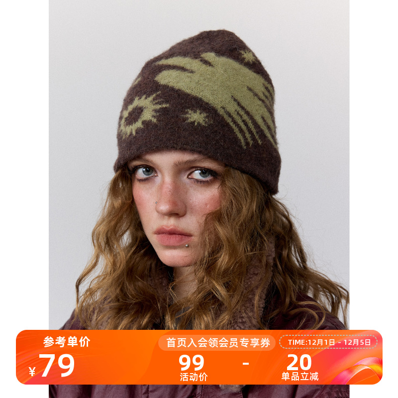 Monterest提花图案拉毛针织冷帽