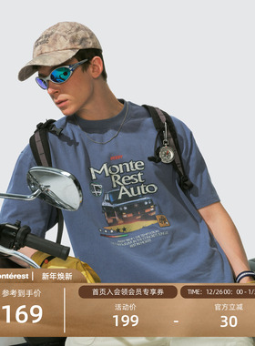 瞬时山野Monterest复古街头vintage古着感赛车印花全棉短袖T恤男