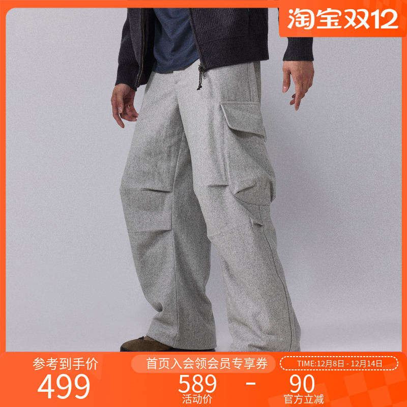 瞬时山野宽松羊毛弯刀工装休闲裤