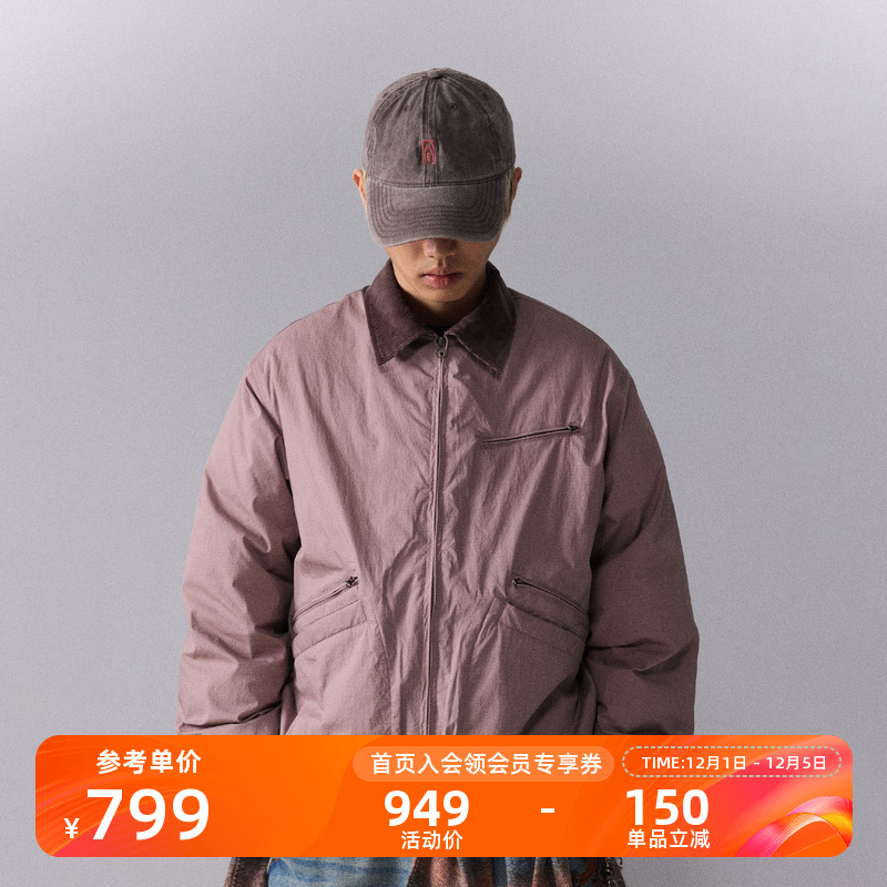 瞬时山野复古灯芯绒翻领羽绒服