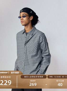 瞬时山野Monterest户外复古宽松休闲格纹贴袋长袖衬衫上衣慵懒风