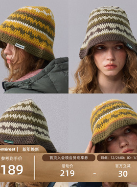 瞬时山野Monterest复古民族风图腾条纹百搭保暖盆帽毛线渔夫帽
