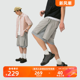 瞬時山野Monteres戶外前后插袋側(cè)邊拉鏈透氣雙層結(jié)構(gòu)松緊腰短褲 男