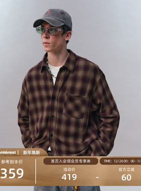 瞬时山野Monterest复古美式宽松慵懒廓形色织格子长袖衬衫衬衣