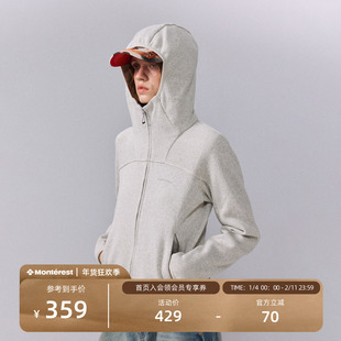 瞬时山野Monterest户外5A抗菌刺绣logo连帽粗针加绒抓绒开衫卫衣