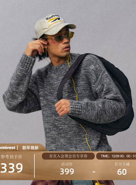 瞬时山野Monterest复古鱼卡织彩纱混纺圆领宽松针织衫毛衣慵懒风