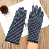手套户外出游女士分指薄款 春夏季 防晒防紫外线纯棉条纹开车短款