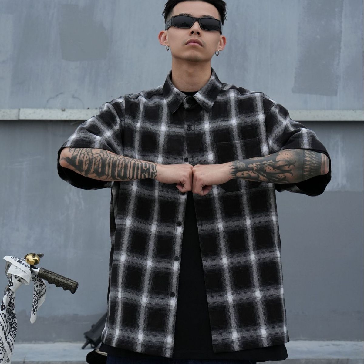 美版街舞加厚格子开衫衬衫