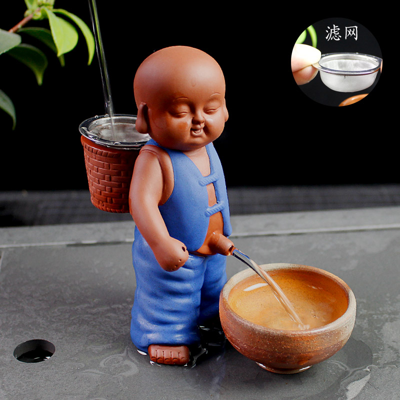 茶宠童子紫砂喷水摆件创意小和尚茶童撒尿瓷娃娃小孩茶台饰品茶玩