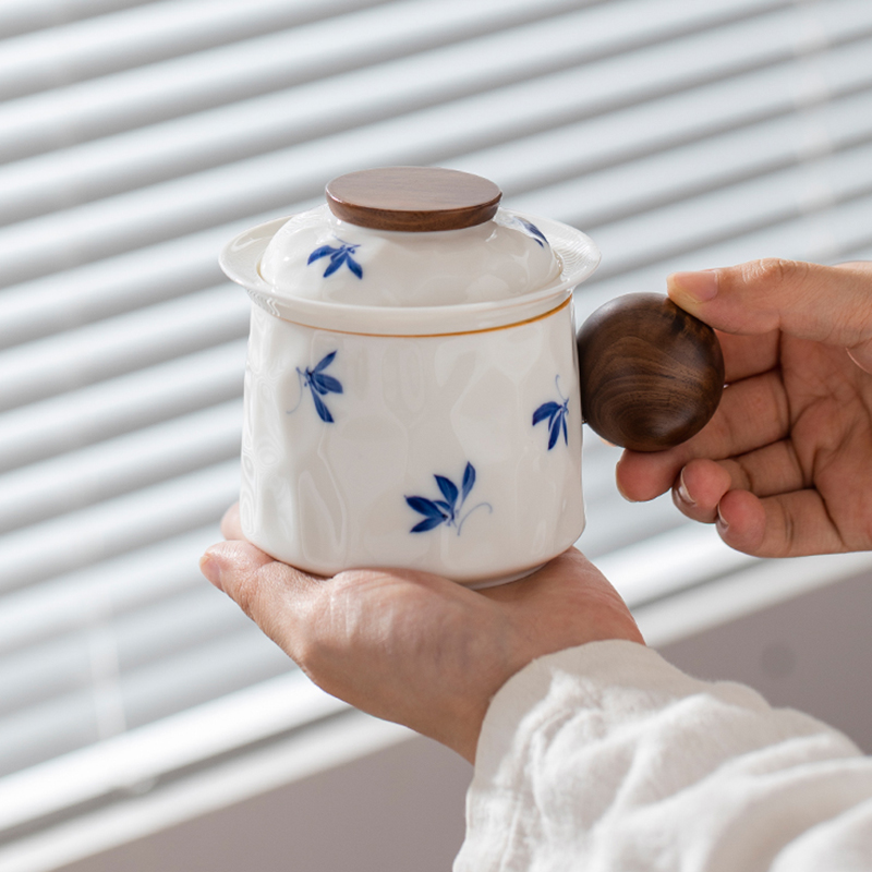 羊脂玉瓷陶瓷茶杯个人专用办公室马克杯带盖德化白瓷水杯家用杯子